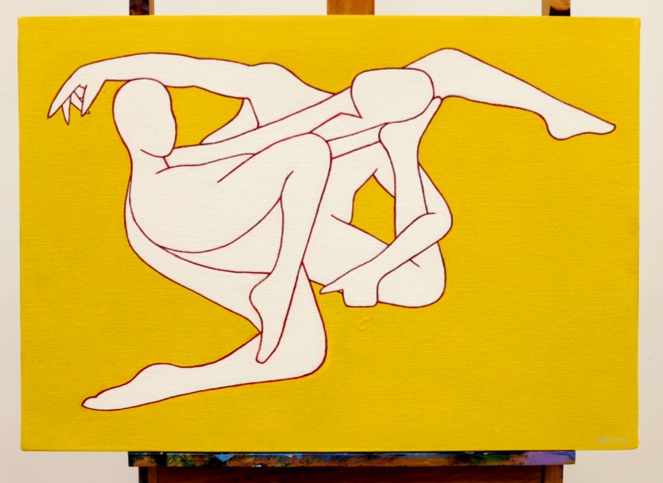 "Battle, there is no. (Yellow and Gold)." 70X50 akryyli, öljy, vernissa. 370e