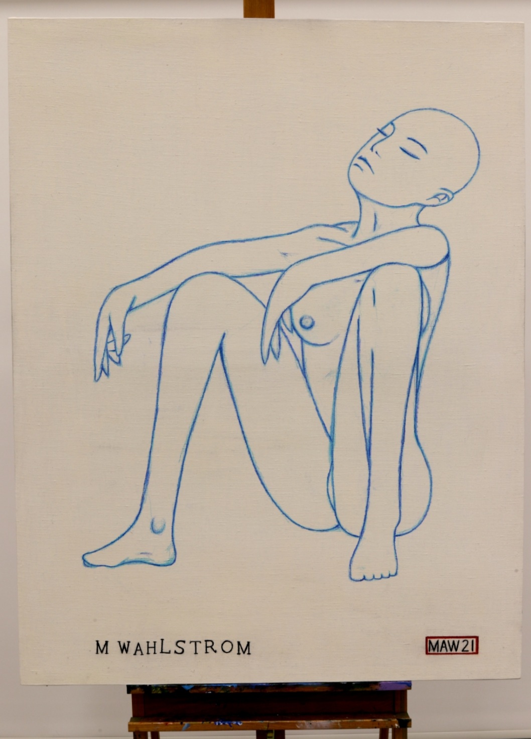 "Blue Girl," 120X90 pastellit, puuvärit, vernissa. 670e