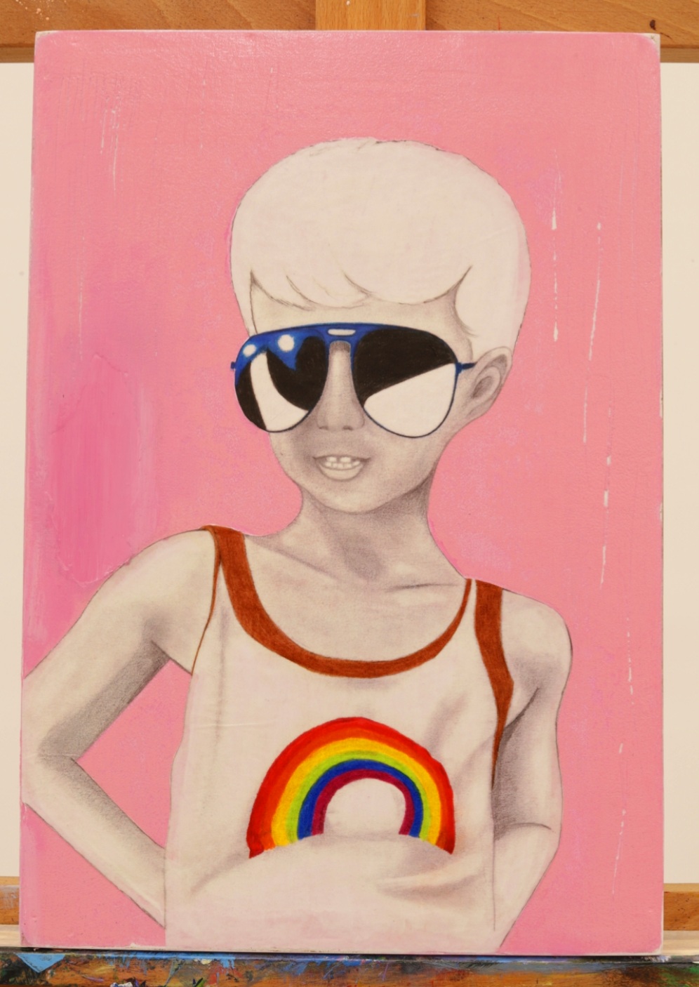 "Rainboy Pink." 42X30, akryyli, puuvärit, lakka. 135e