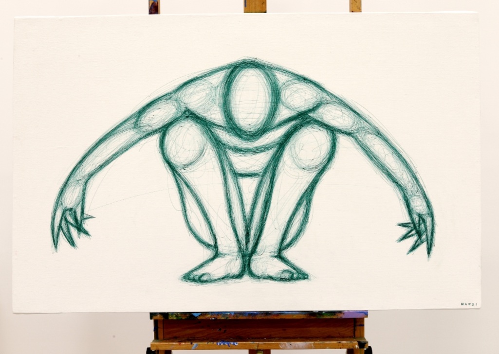 "Resting." 110X70 muste, puuvärit, vernissa. 570e